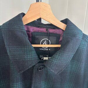 Volcom Stone Lords Men’s XL Green Plaid Wool-Blend Parka Jacket Long Coat NWT